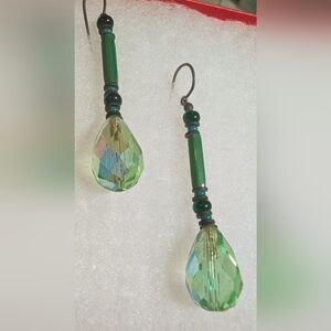 Allen Owen Vintage Green Beaded Drop Earrings